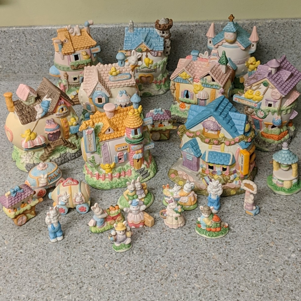 Easter Ceramic Lighted Bunny Village